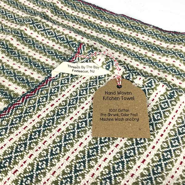 Handwoven Kitchen Towel in Natural Cotton with Red - Image 2